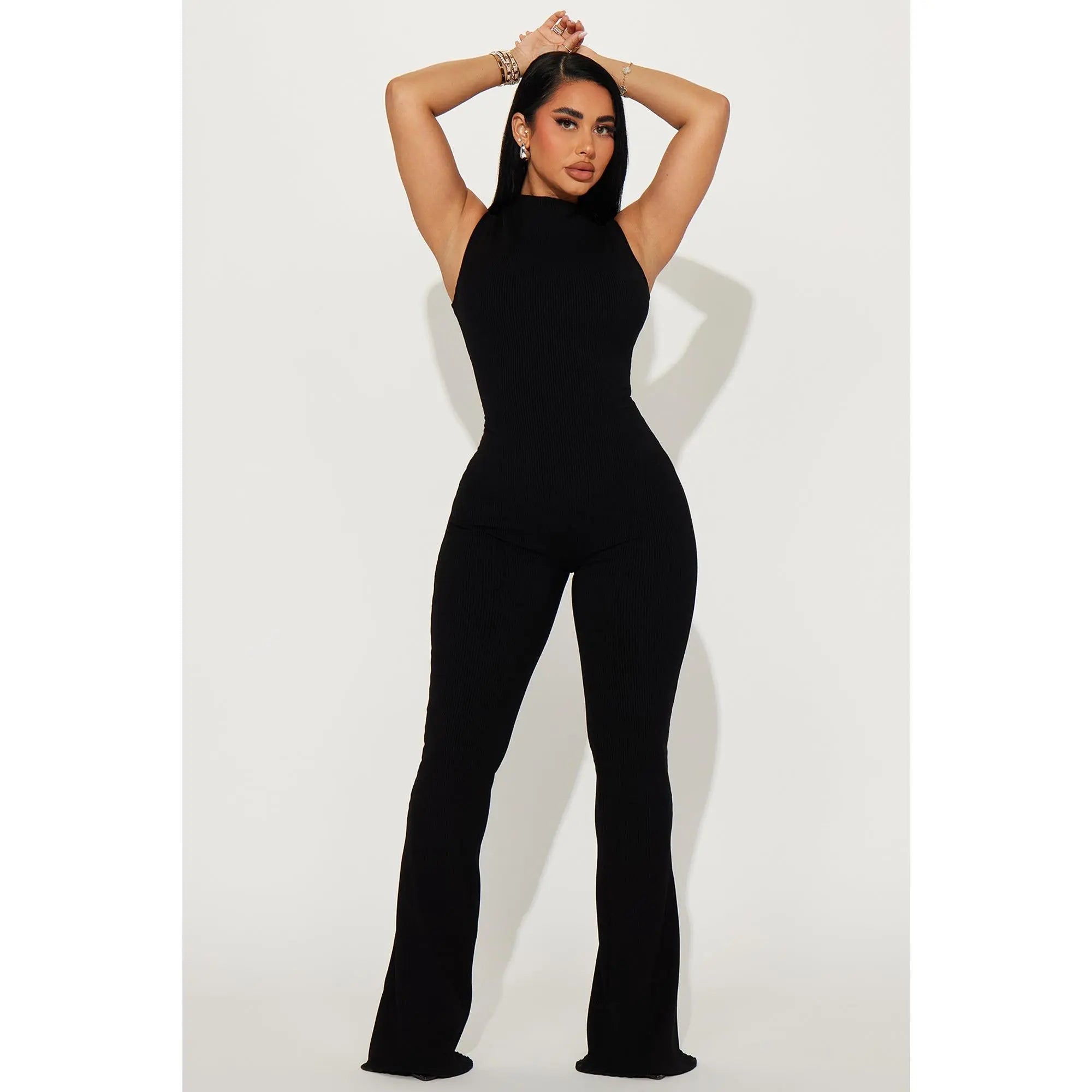 Amber Snatched Flare Jumpsuit - Black