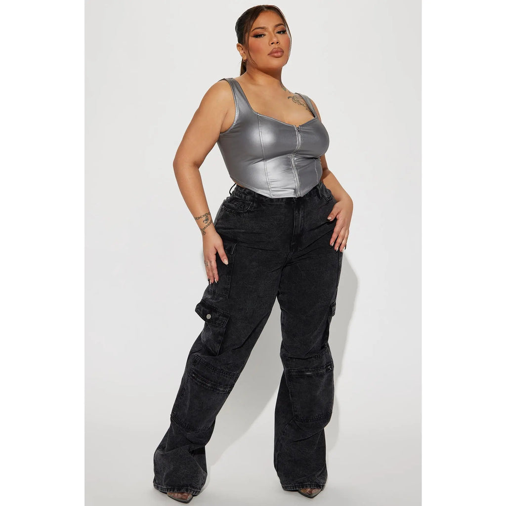 Tall Mad for You Cargo Jeans - Acid Wash Black