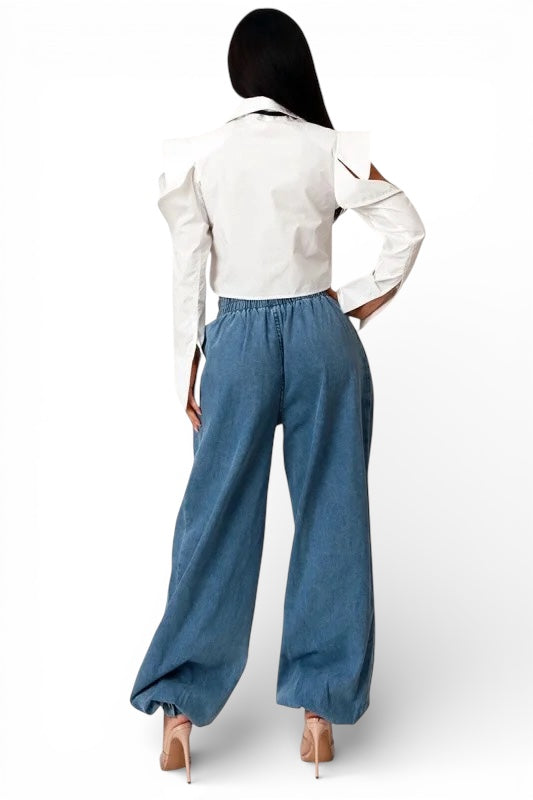 Poplin Crop Shirt Top With Black Tie