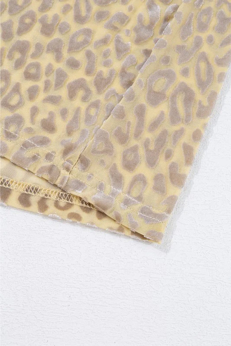Leopard Velvet off Shoulder Long Sleeve Blouse