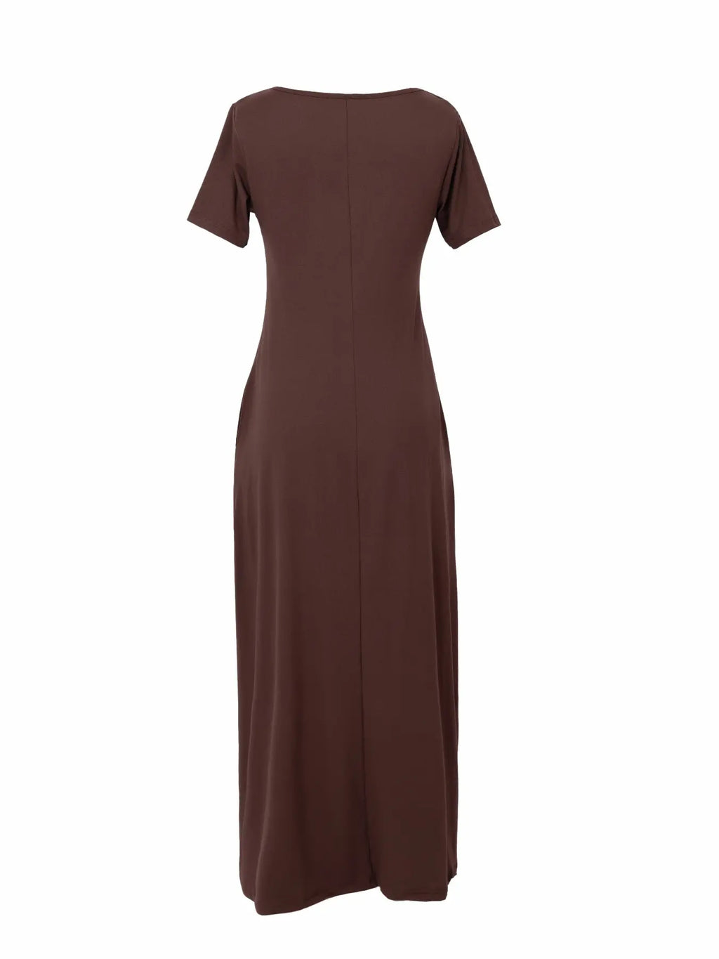 Women'S Long Fitted Coffee Dress, Large round Neck Short Sleeve Pocket Sleepwear, Casual Home Clothing Soft Fabric All Seasons Wear