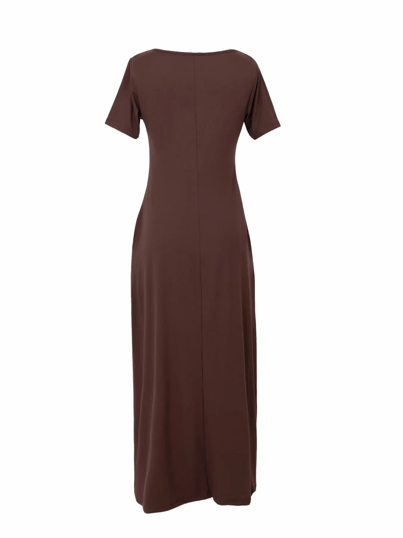 Women'S Long Fitted Coffee Dress, Large round Neck Short Sleeve Pocket Sleepwear, Casual Home Clothing Soft Fabric All Seasons Wear
