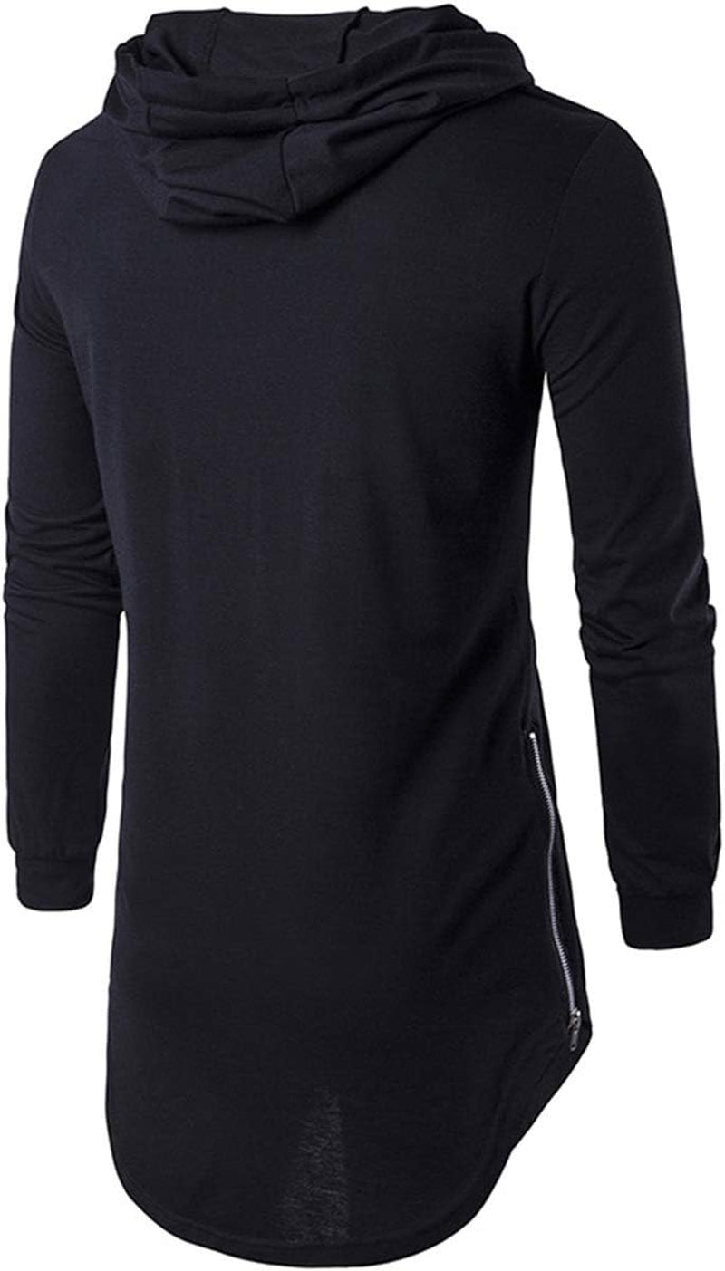 Mens Hipster Long Sleeve Side Zipper Hooded Shirt Pullover Sweatshirt