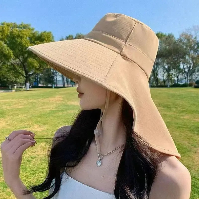 Spring/Summer Wide-Brimmed Sun Hat, Korean Style Fashion Shawl, Outdoor Double-Layer Quick-Drying Waterproof Fisherman Hat