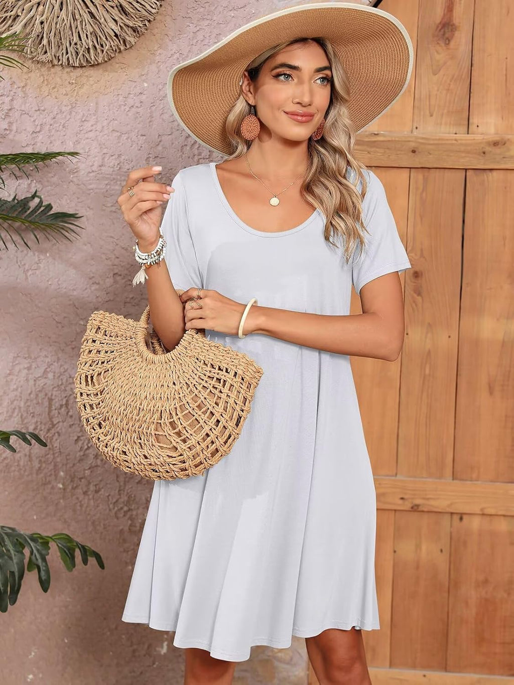 Womens plus Size Casual Dresses Summer Tshirt Dress Swing Short Sleeve Vacation Beach Coverup