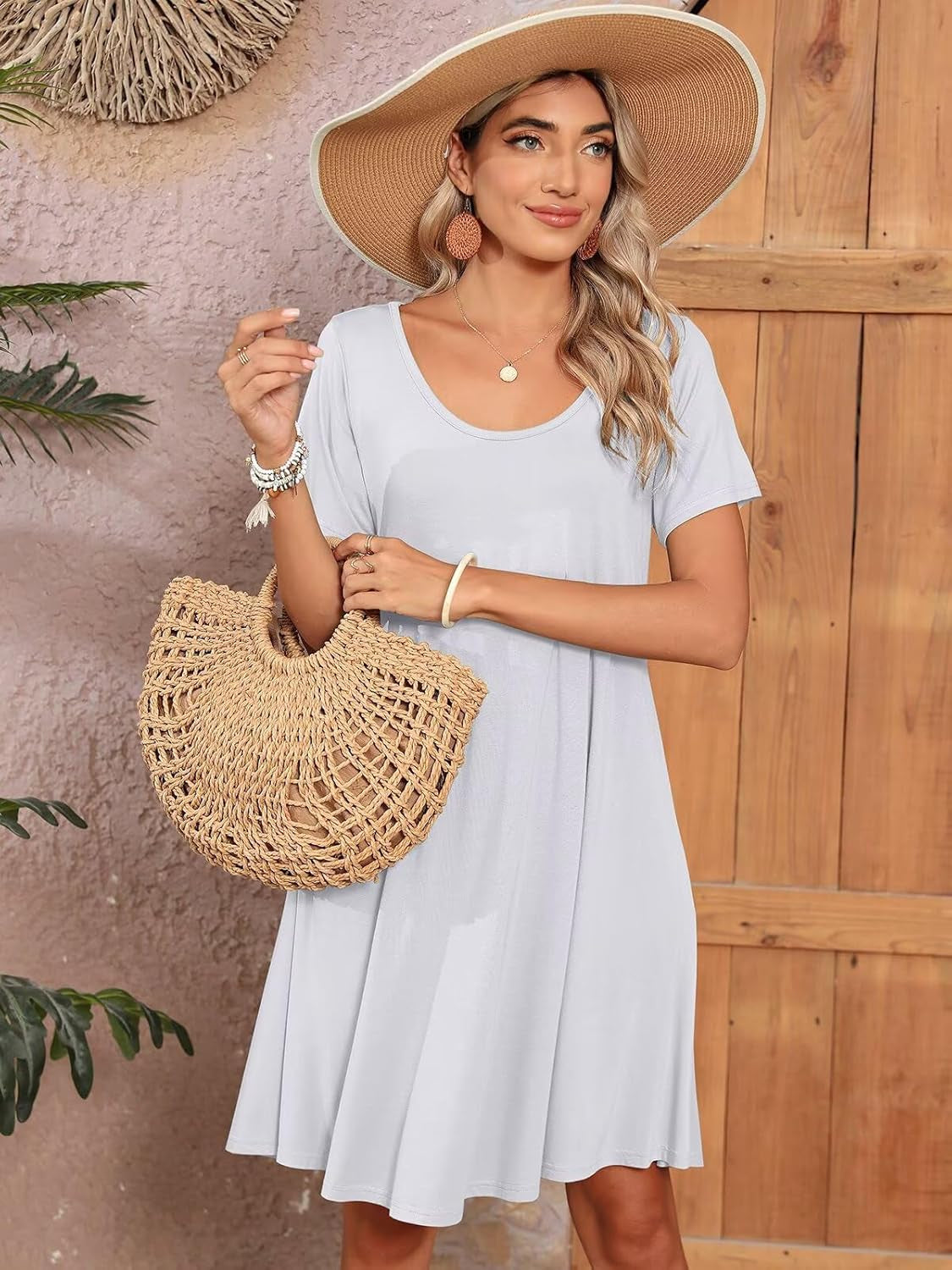 Womens plus Size Casual Dresses Summer Tshirt Dress Swing Short Sleeve Vacation Beach Coverup