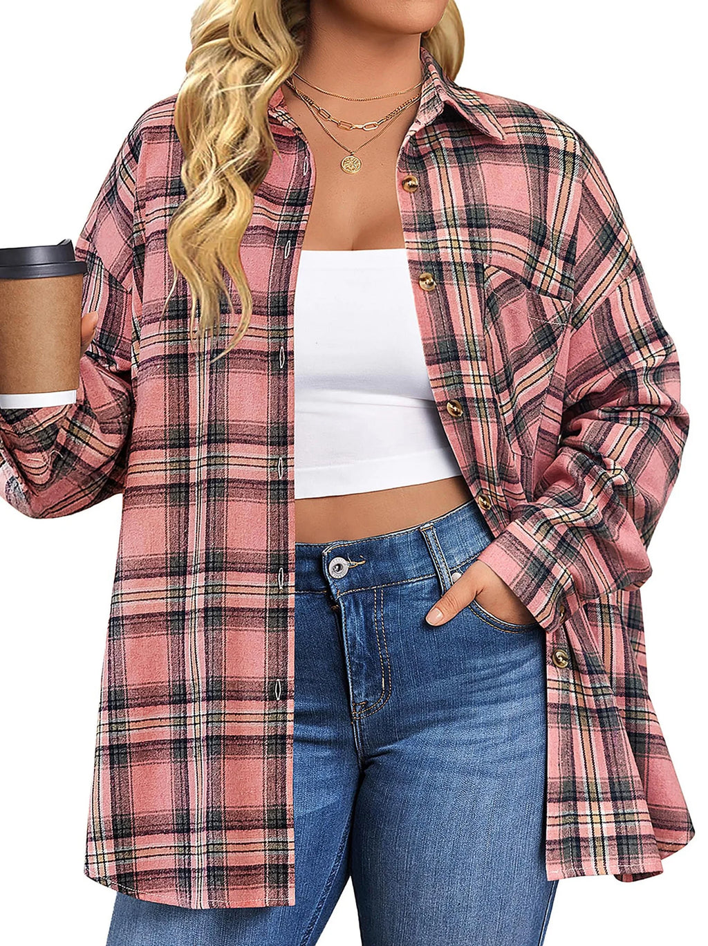 plus Size Flannel Plaid Shirts for Women Long Sleeve Button down Shirts Casual Loose Blouses Tops