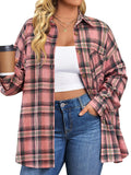 plus Size Flannel Plaid Shirts for Women Long Sleeve Button down Shirts Casual Loose Blouses Tops
