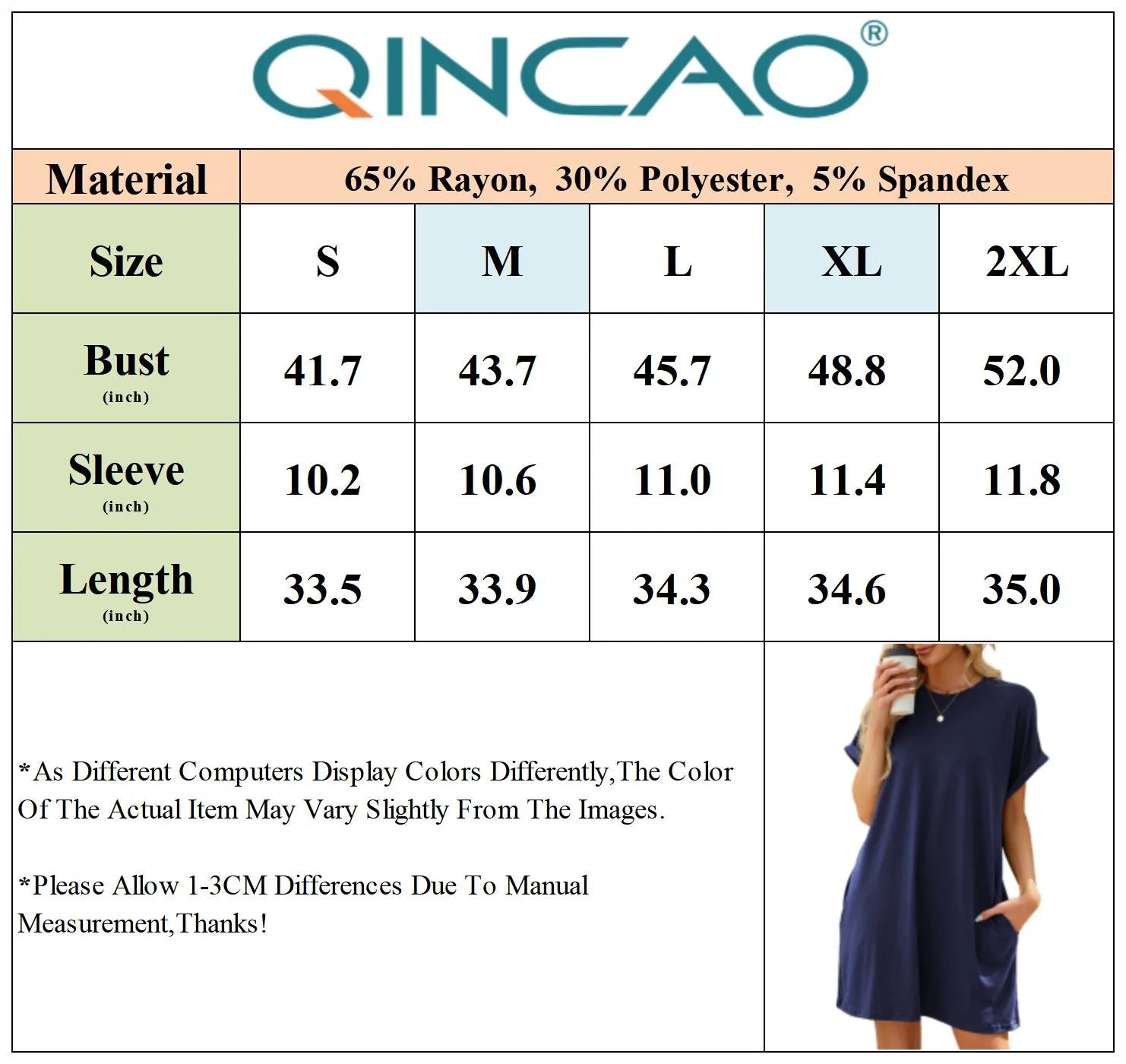 Womens Dress Summer Casual Roll up Sleeves T Shirt Dress Solid Color round Neck Mini Dress with Side Pockets S-2XL
