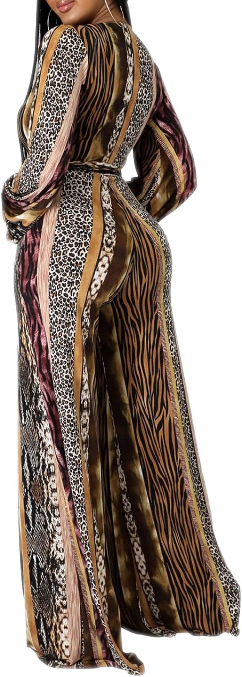 Women'S Sexy Floral Print Elegant One Piece Clubwear Deep V Neck Long Sleeve Casual Jumpsuits