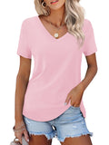 Women plus Size T Shirts V Neck Loose Fit Basic Tops, Pink 5XL