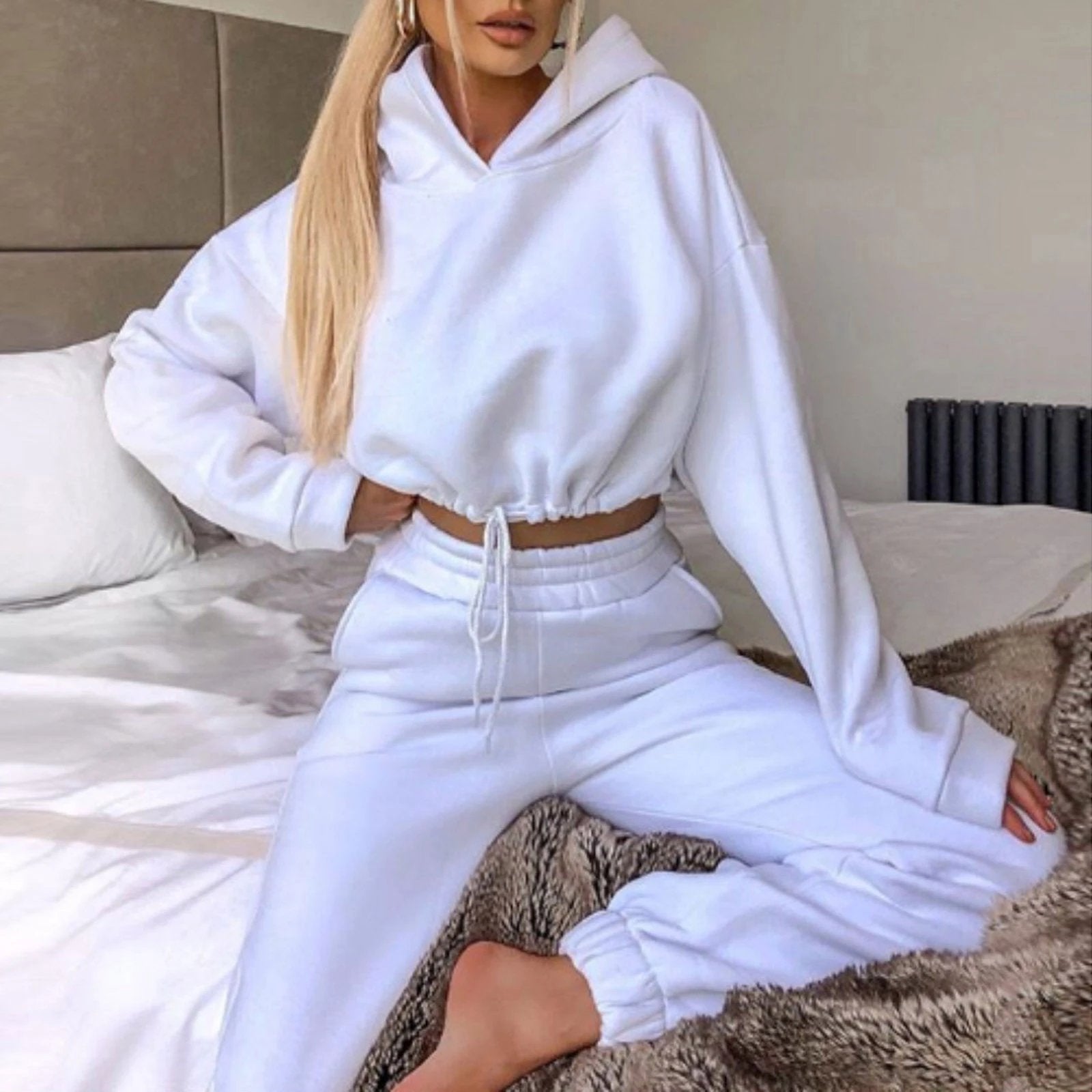 Women's 2-Piece Jogging Suit - Sexy Long Sleeve Hoodie Tracksuit