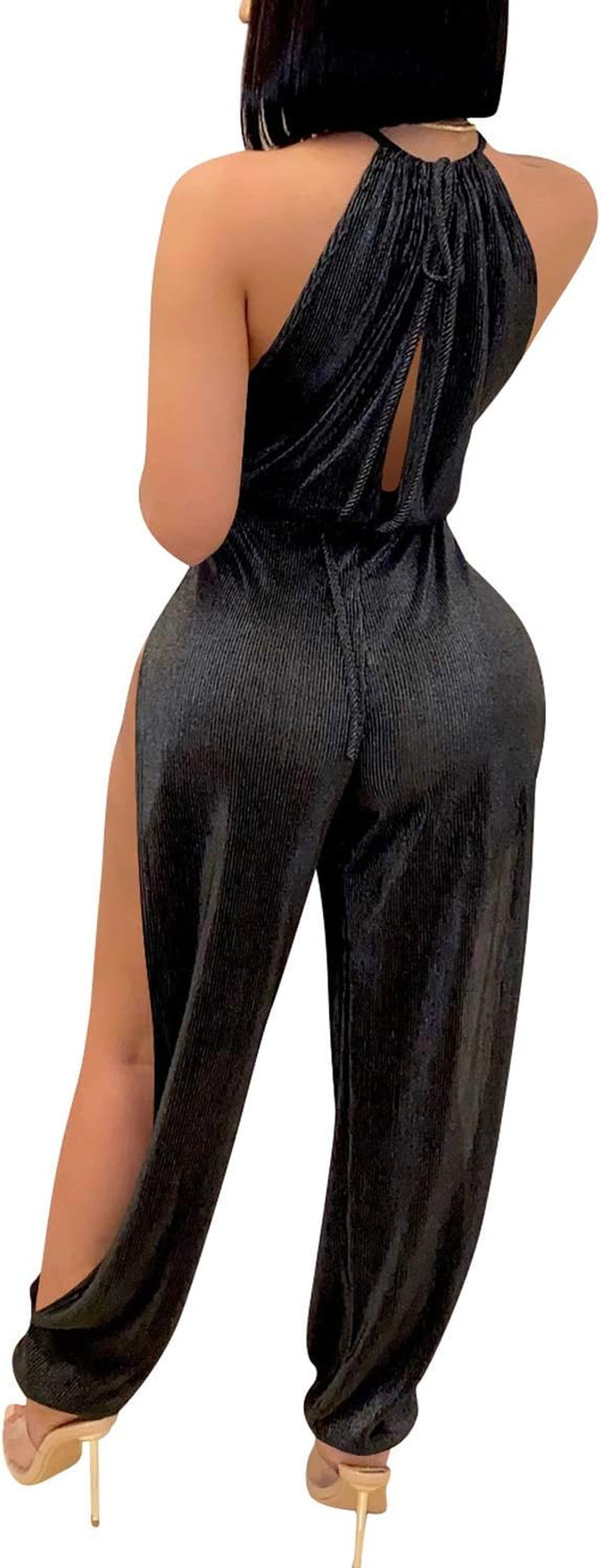 Jumpsuits for Women Sexy Clubwear - Sexy Jumpsuits for Women One Piece Women Halter Sleeveless Party Outfits Hight Split Pants Bandage Romper