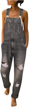 Women Long Jeans Jumpsuit Washed Denim Bib Overalls Ripped Jeans Denim Jumpsuits Rompers