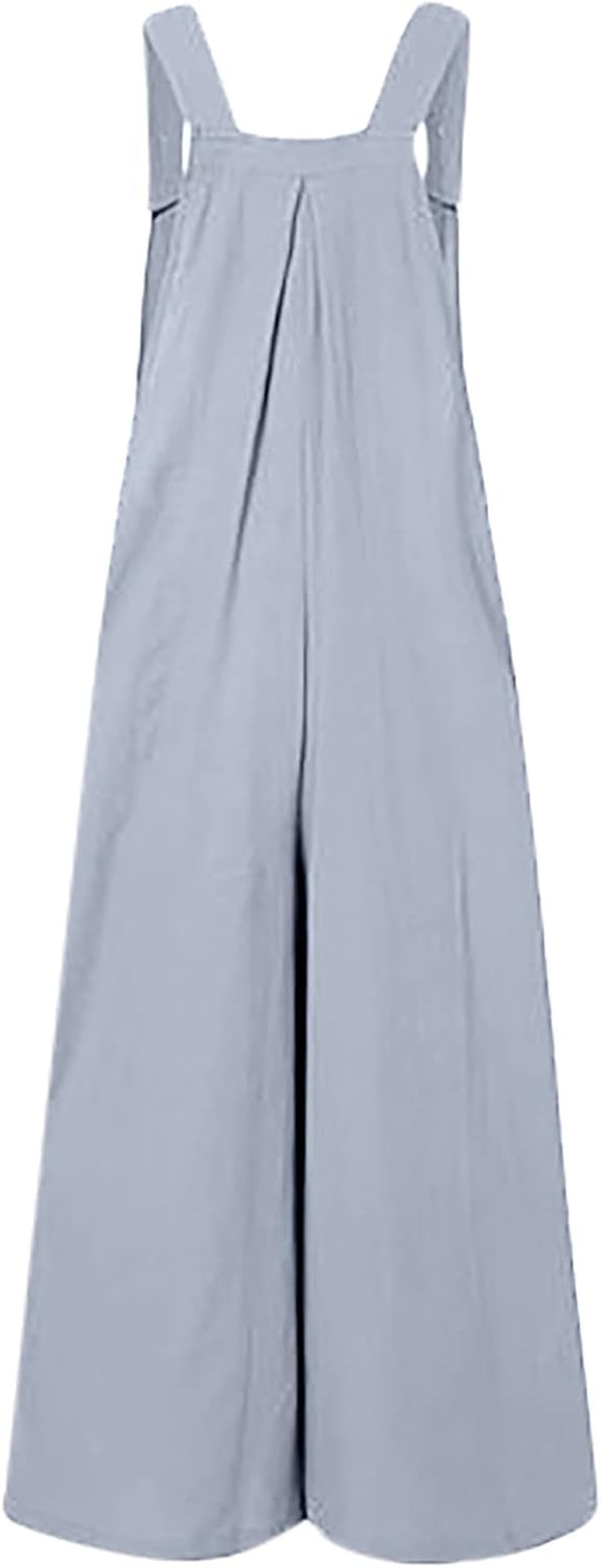 Women'S Linen Bib Overall Romper Wide Leg Rompers Plain Jumpsuit Overall Rompers with Pockets Adjustable Buttons Romper