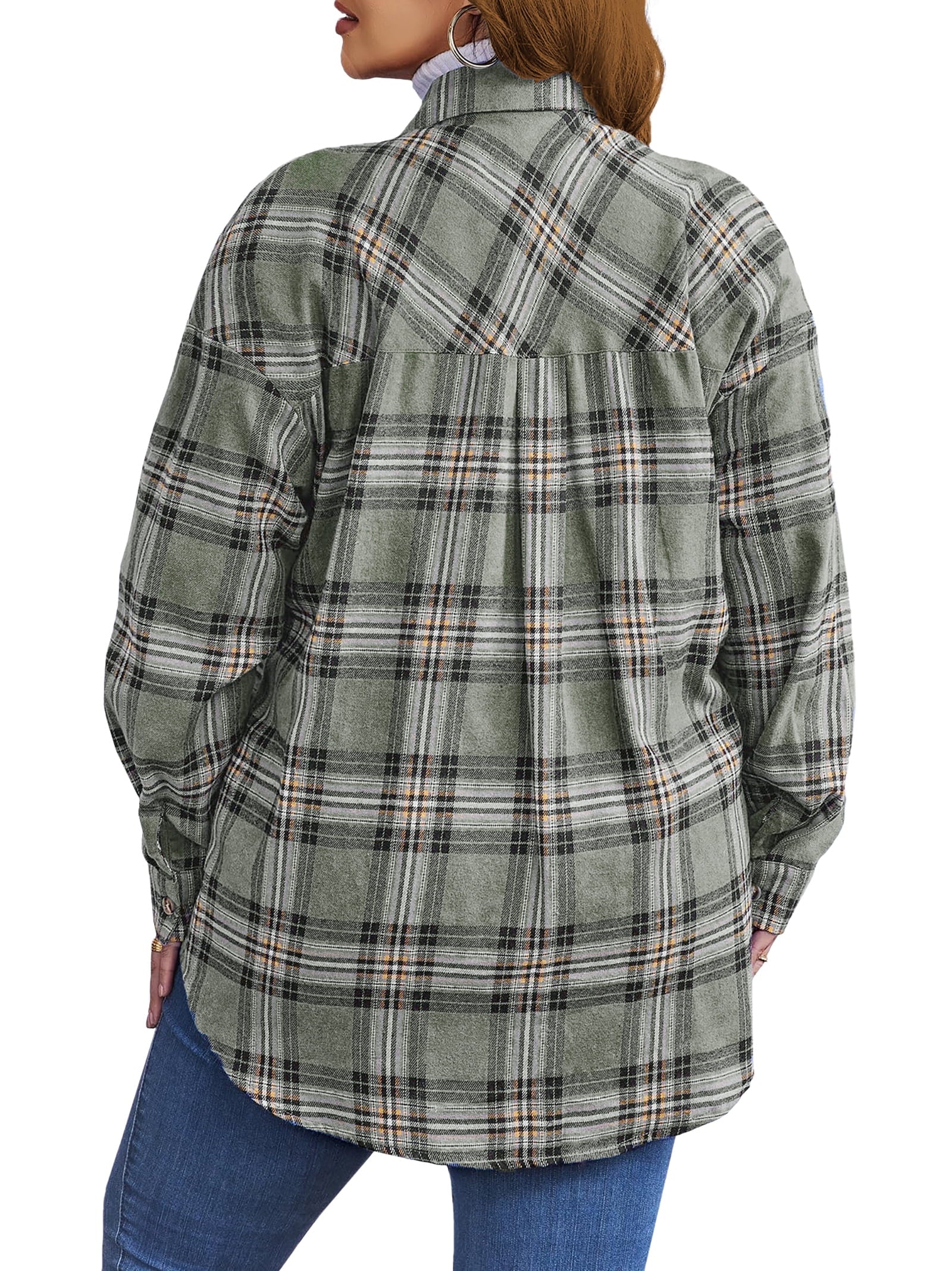 plus Size Flannel Plaid Shirts for Women Long Sleeve Button down Shirts Casual Loose Blouses Tops