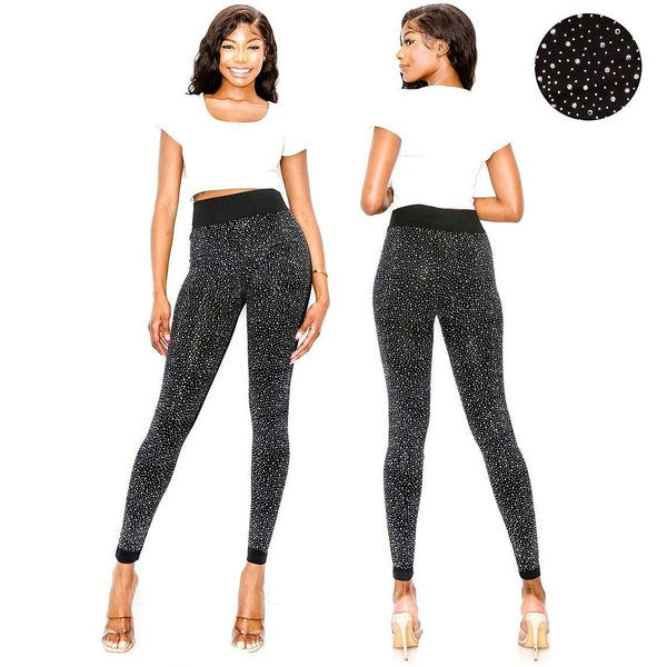 Dazzling Big Chip Rhinestone Leggings Both Size