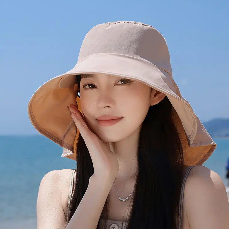 Spring/Summer Wide-Brimmed Sun Hat, Korean Style Fashion Shawl, Outdoor Double-Layer Quick-Drying Waterproof Fisherman Hat