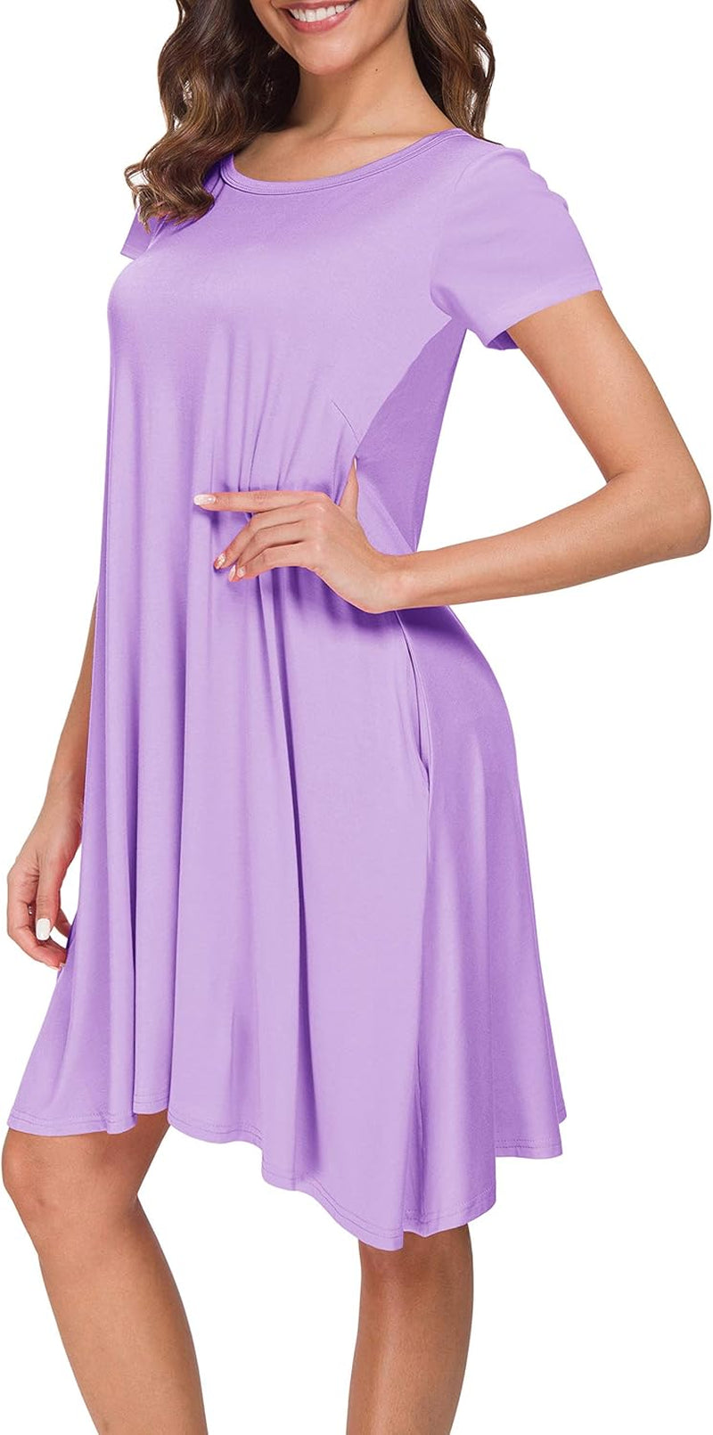 Womens Short Sleeve Loose Pockets Dress Casual Swing T-Shirt Dresses