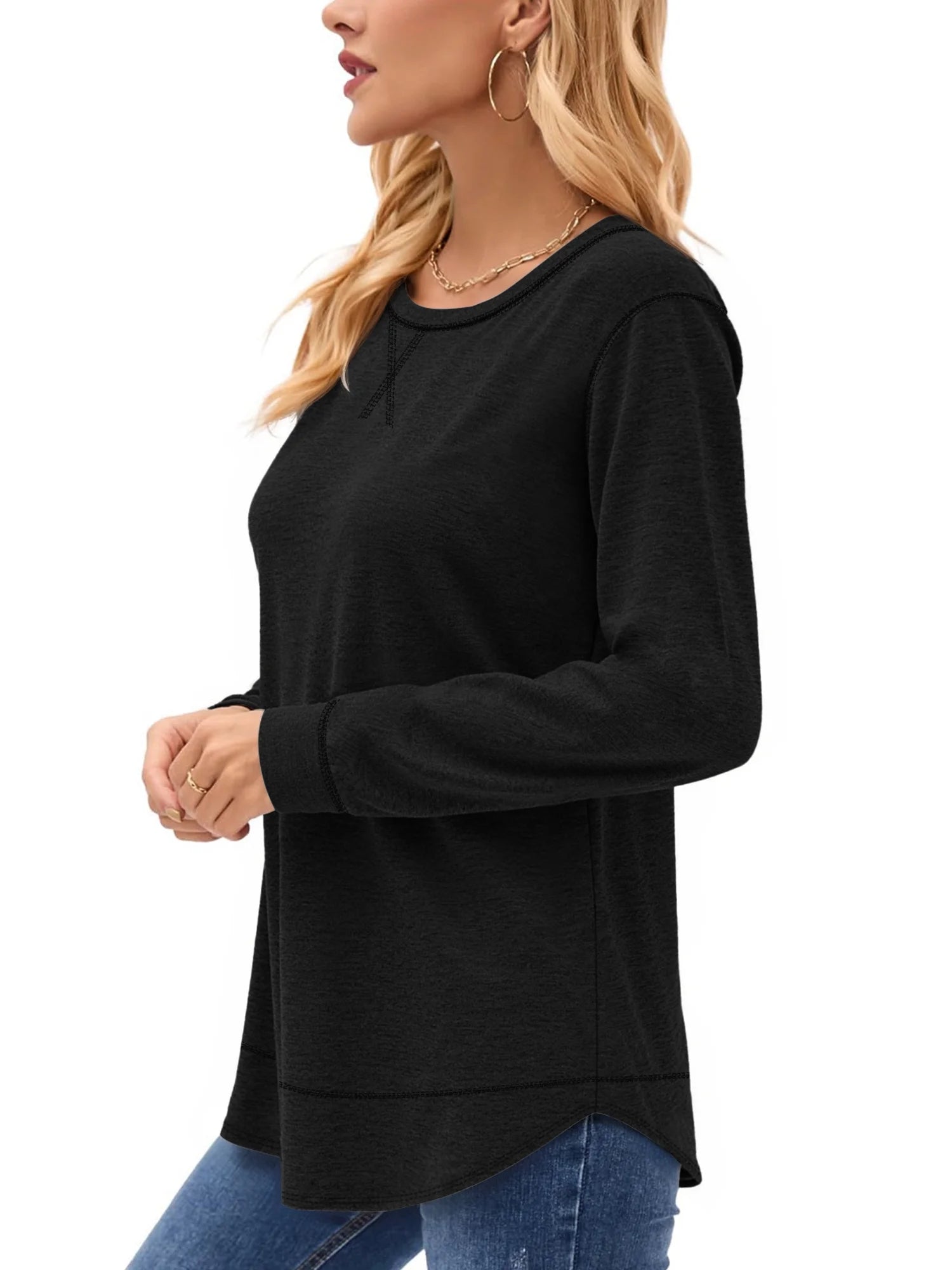 Womens Fall Tops Long Sleeve Shirts Casual Tunic Top Basic T Shirts Tees