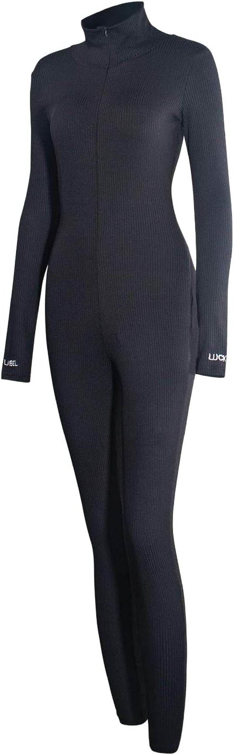 Women Embroidery Zipper High Neck Bodycon Jumpsuit Outfit Long Sleeve Rompers