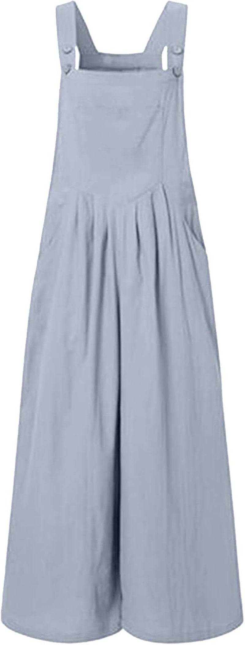 Women'S Linen Bib Overall Romper Wide Leg Rompers Plain Jumpsuit Overall Rompers with Pockets Adjustable Buttons Romper