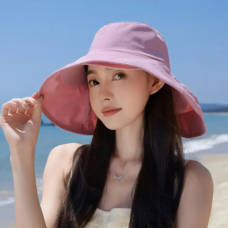 Spring/Summer Wide-Brimmed Sun Hat, Korean Style Fashion Shawl, Outdoor Double-Layer Quick-Drying Waterproof Fisherman Hat