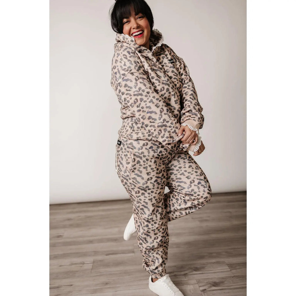 Comfort Zone Hoodie - Leopard Lace | Womenswear Fleece Lined Sweatshirt | Leopard Print | Lace Trim | plus Size
