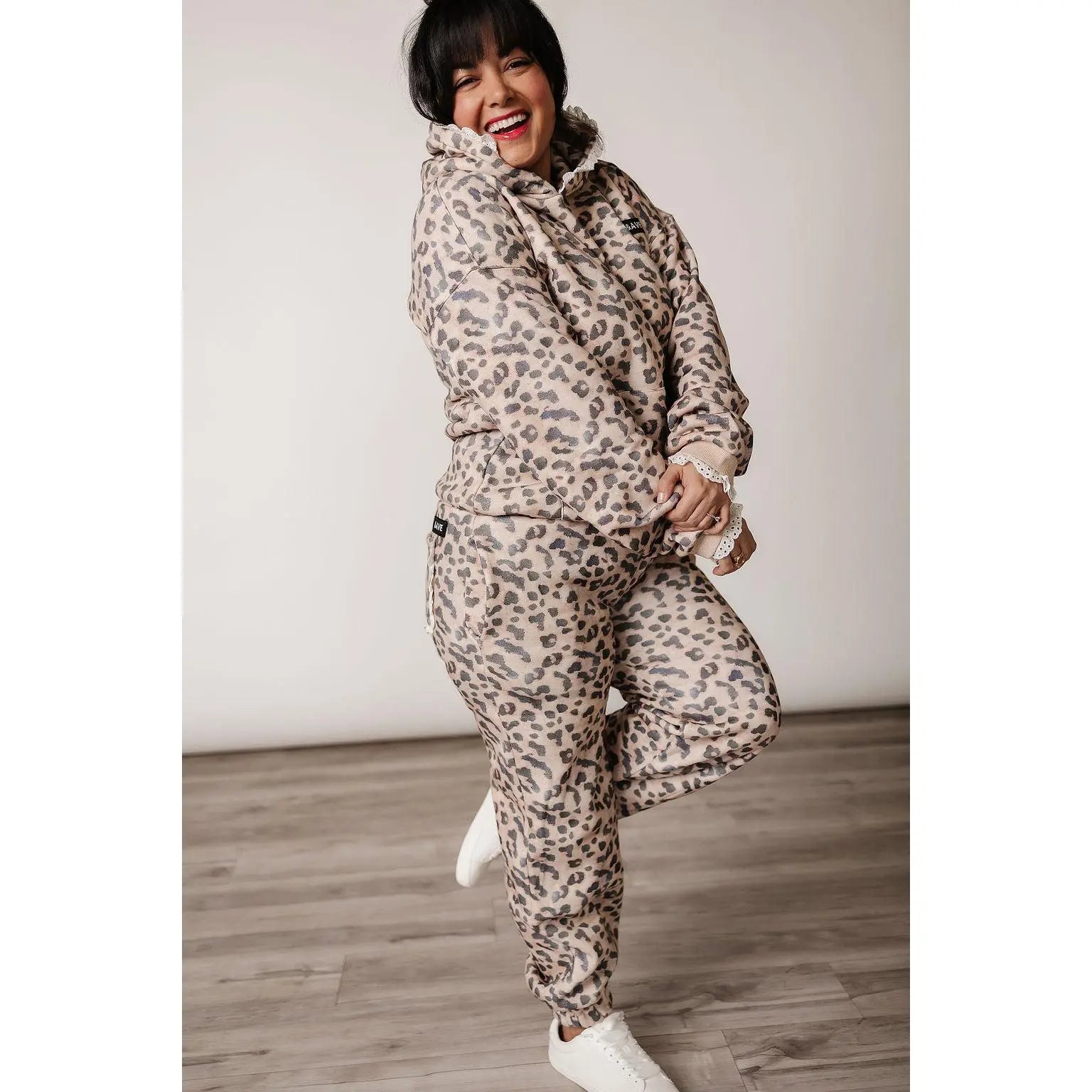 Comfort Zone Hoodie - Leopard Lace | Womenswear Fleece Lined Sweatshirt | Leopard Print | Lace Trim | plus Size
