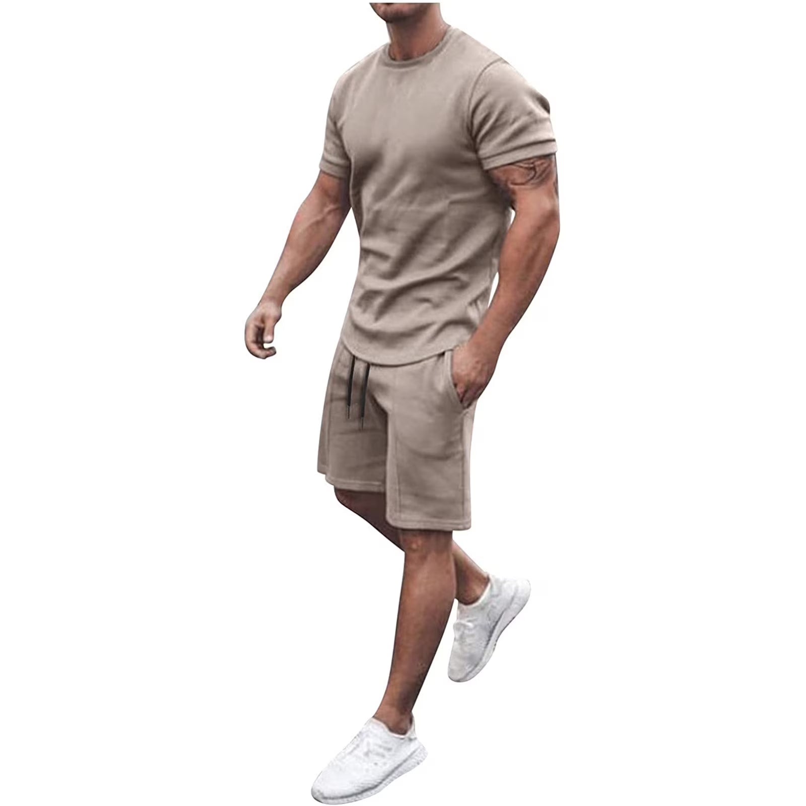 Mens Shorts Set Summer 2 Piece Outfits Casual Solid Shirt and Short Sets Athletic Sportswear Suit Sweatsuit Tracksuits