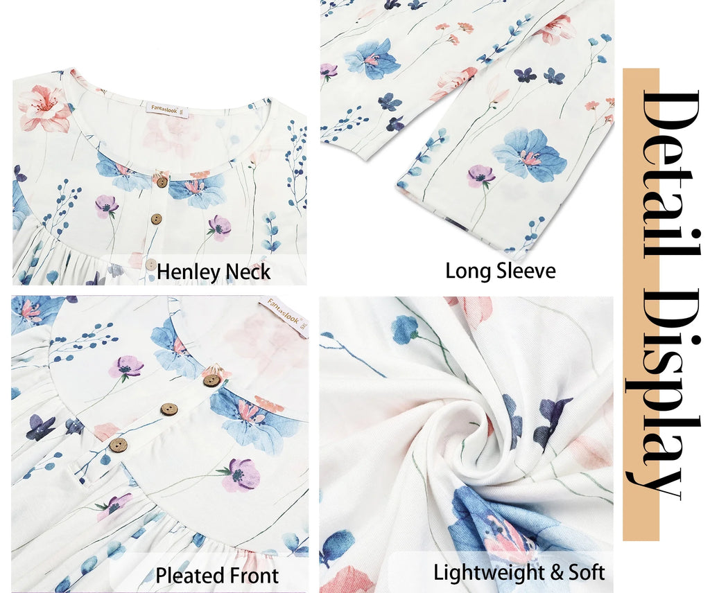 plus Size Womens Blouses Long Sleeve Floral Tunic Tops Henley Neck Flowy Fall Shirts
