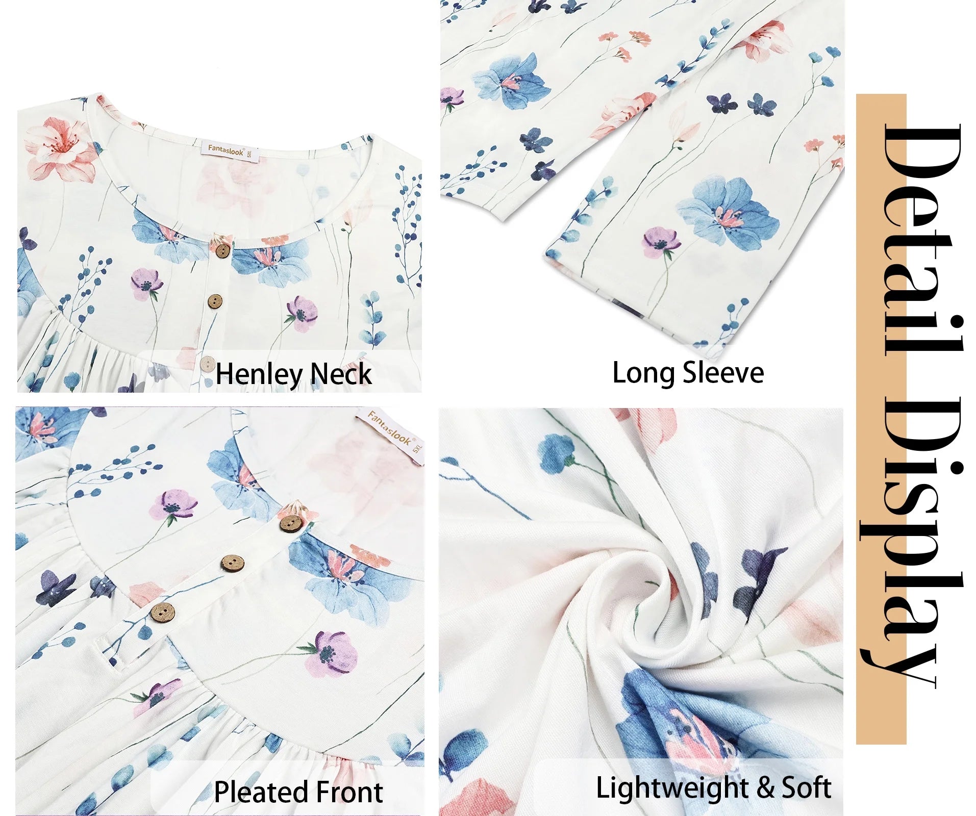 plus Size Womens Blouses Long Sleeve Floral Tunic Tops Henley Neck Flowy Fall Shirts