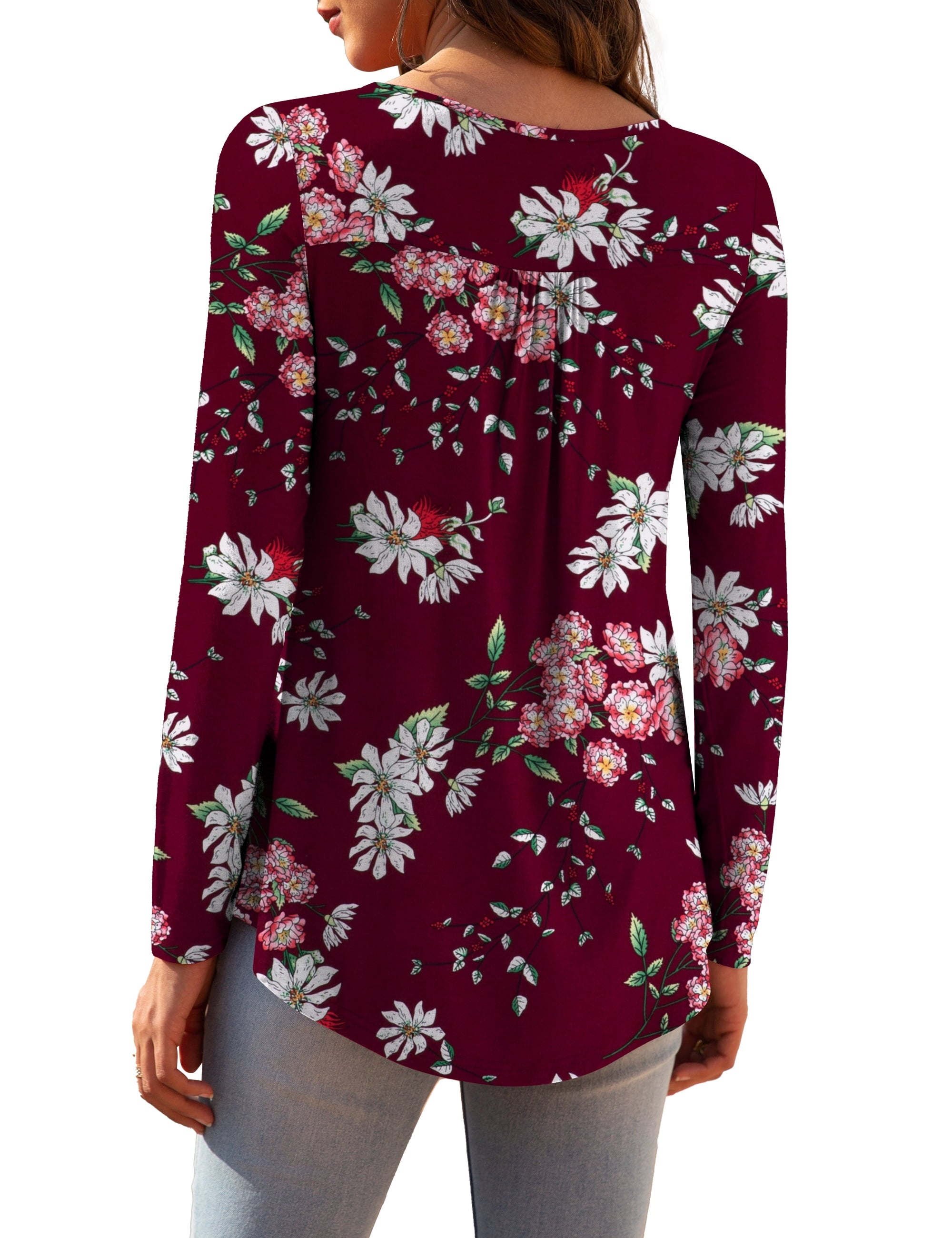 Womens plus Size Long Sleeve Tunic Tops Casual Floral Henley Shirts M-4X
