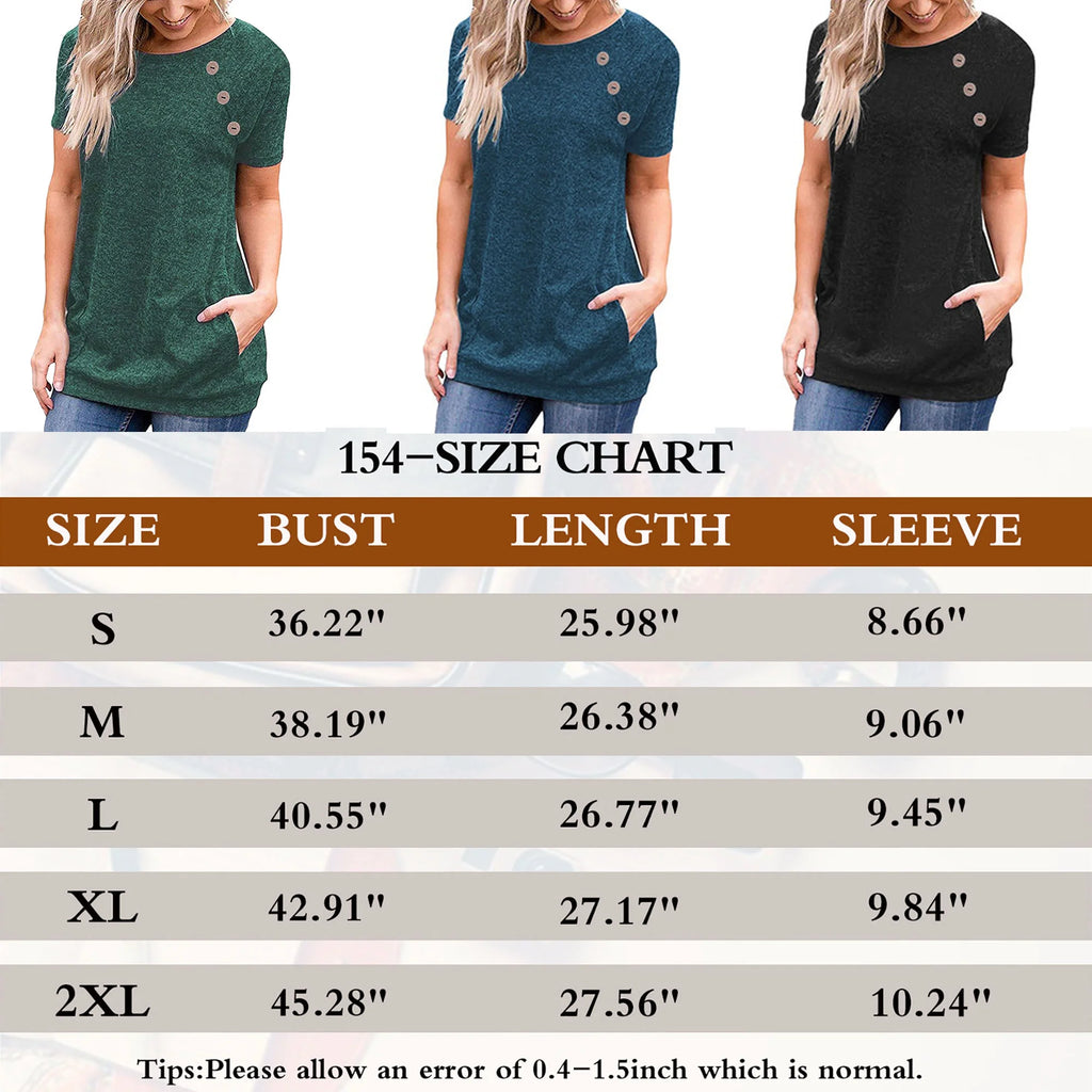 Women'S Tops Short Sleeve Blouse Summer Casual T Shirts Loose Fit Tunic Top with Side Button Black Tees