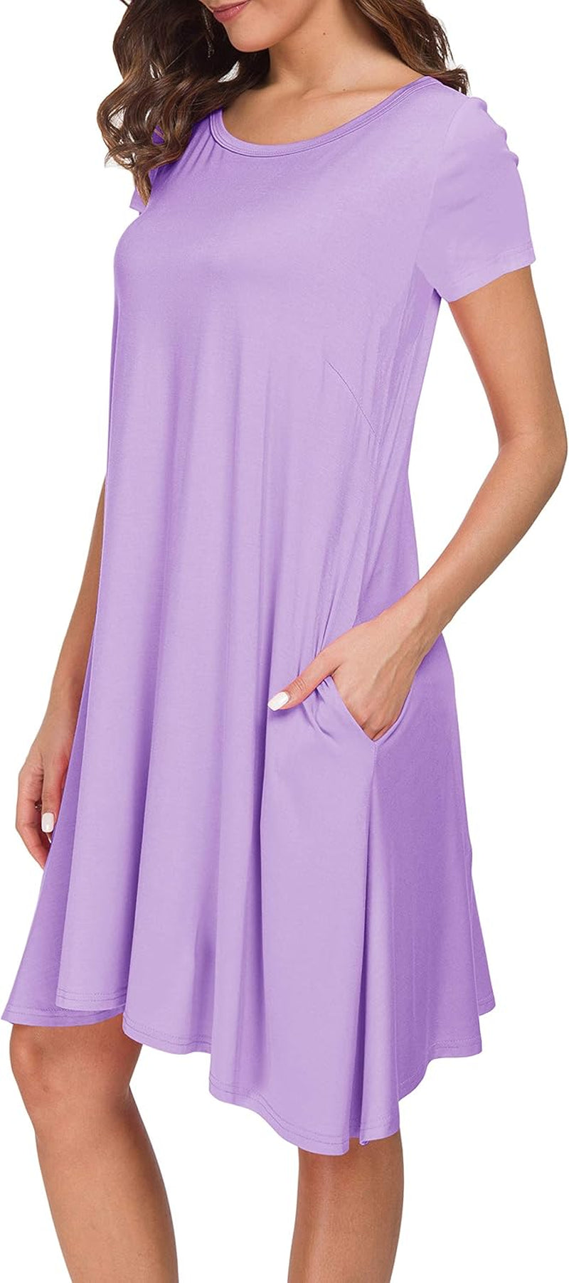 Womens Short Sleeve Loose Pockets Dress Casual Swing T-Shirt Dresses