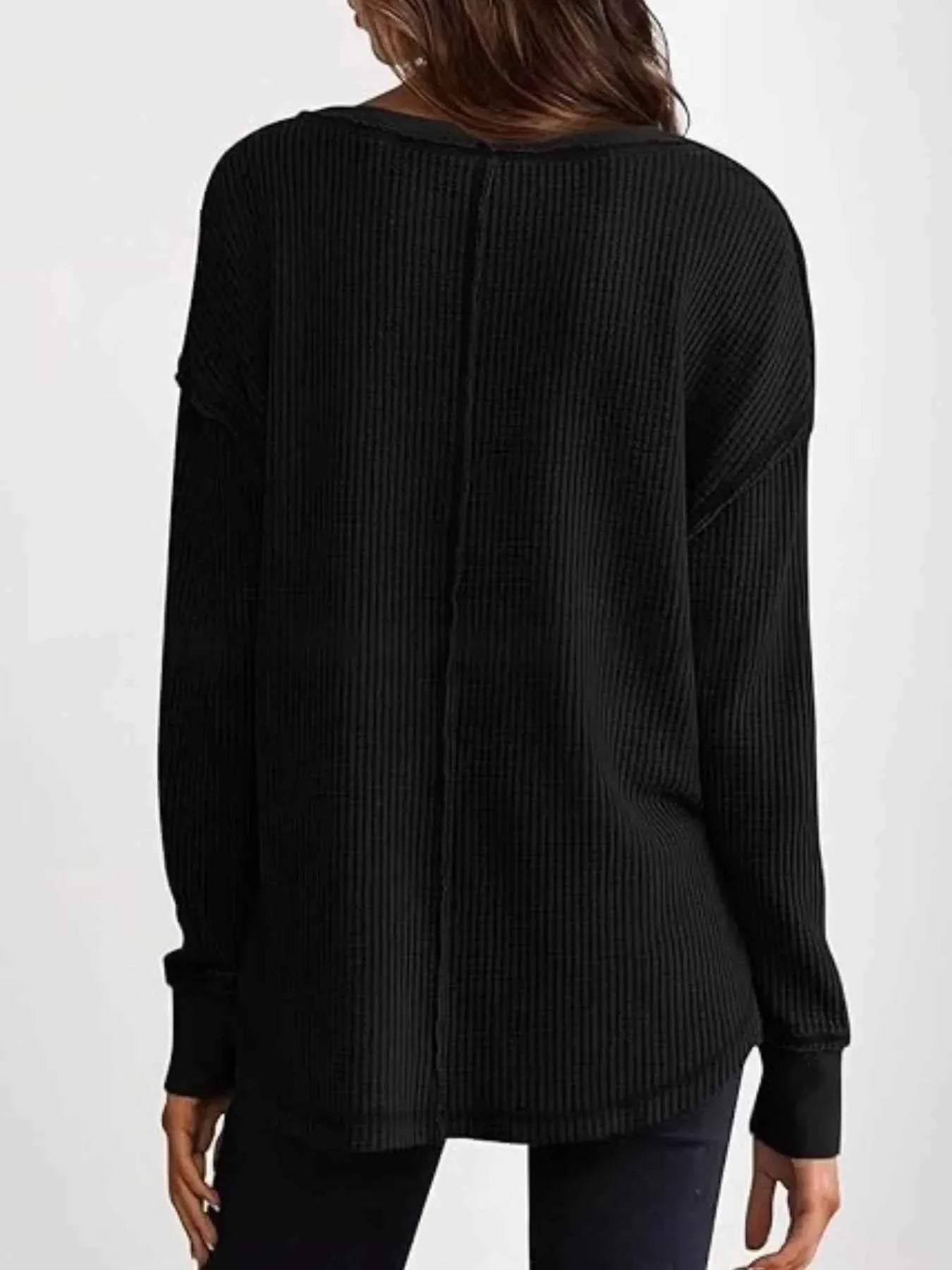 Slit Notched Long Sleeve T-Shirt