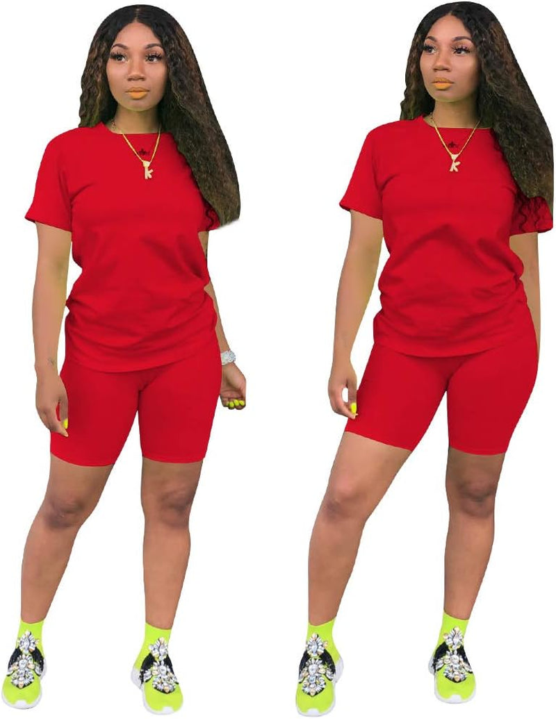 Women Two Piece Outfits Sets-Tracksuit Set Short Sleeve T Shirts + Short Pants Bodycon Jumpsuit Set Jogging Suit