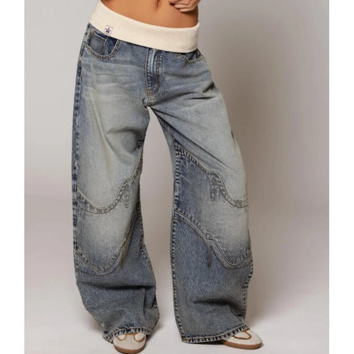Baggy Wide-Leg Jeans Mit Rippbund & Urban Streetstyle