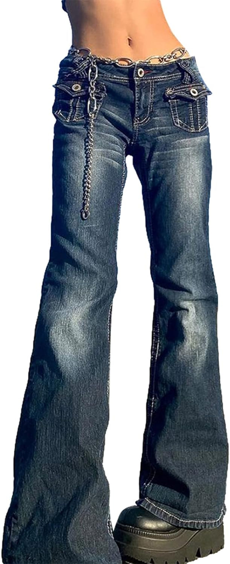Women Fashion Denim Pants High Waist Straight Leg Baggy E-Girls Boyfriend Jeans Trousers Streetwear(Blue-34,Medium)