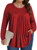 Womens plus Size Tops Fall Long Sleeve Shirts Crew Neck Casual Loose Tunic Blouses