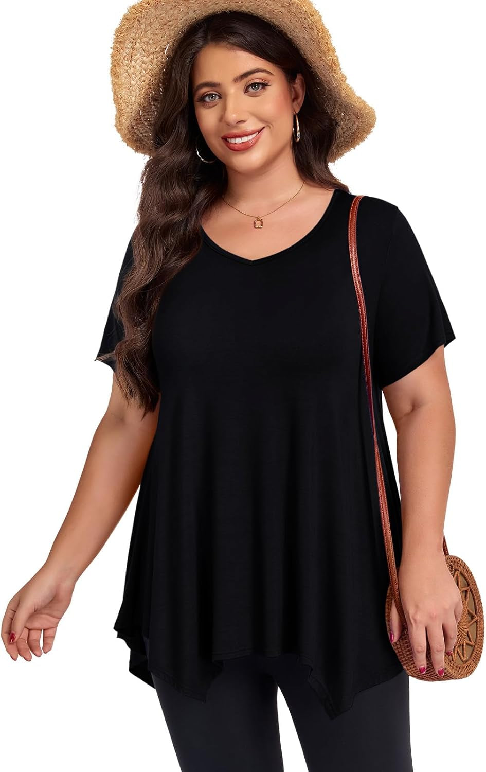 plus Size Tops for Womens Summer Clothes Short Sleeve Shirts Casual V Neck Tunic Asymmetrical Blouses