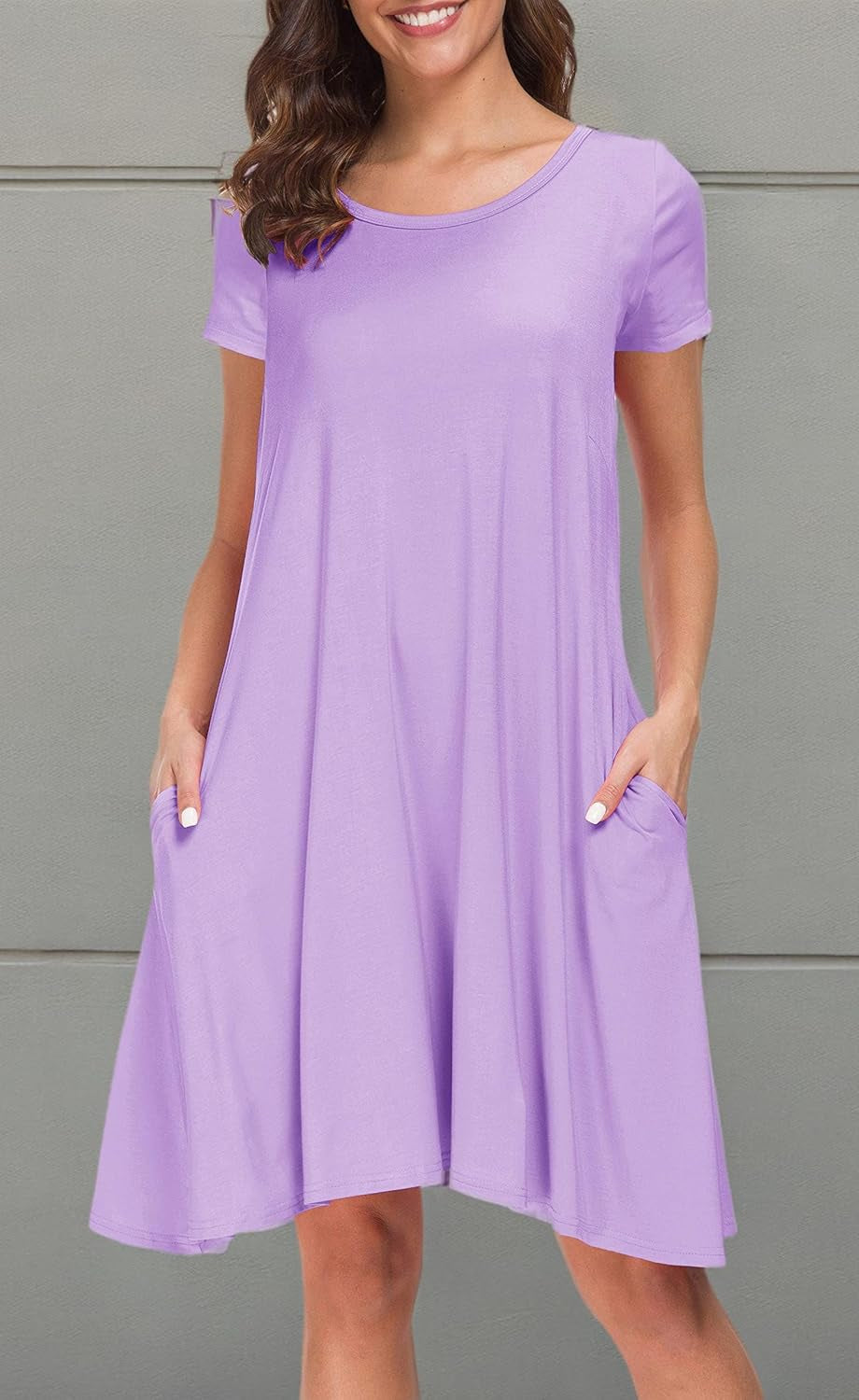 Womens Short Sleeve Loose Pockets Dress Casual Swing T-Shirt Dresses