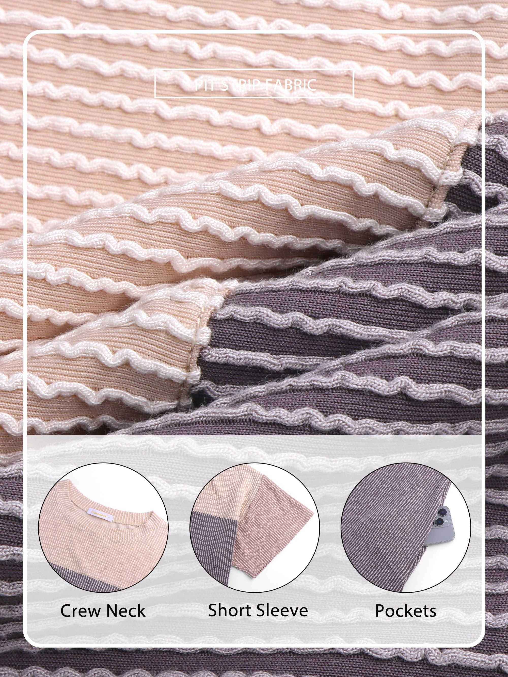 Summer Color Block Dresses for Women Crewneck Short Sleeve T Shirts Dress Ribbed Dresses with Pockets
