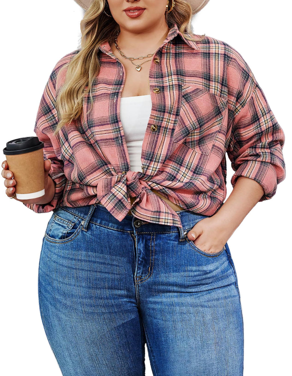 plus Size Flannel Plaid Shirts for Women Long Sleeve Button down Shirts Casual Loose Blouses Tops