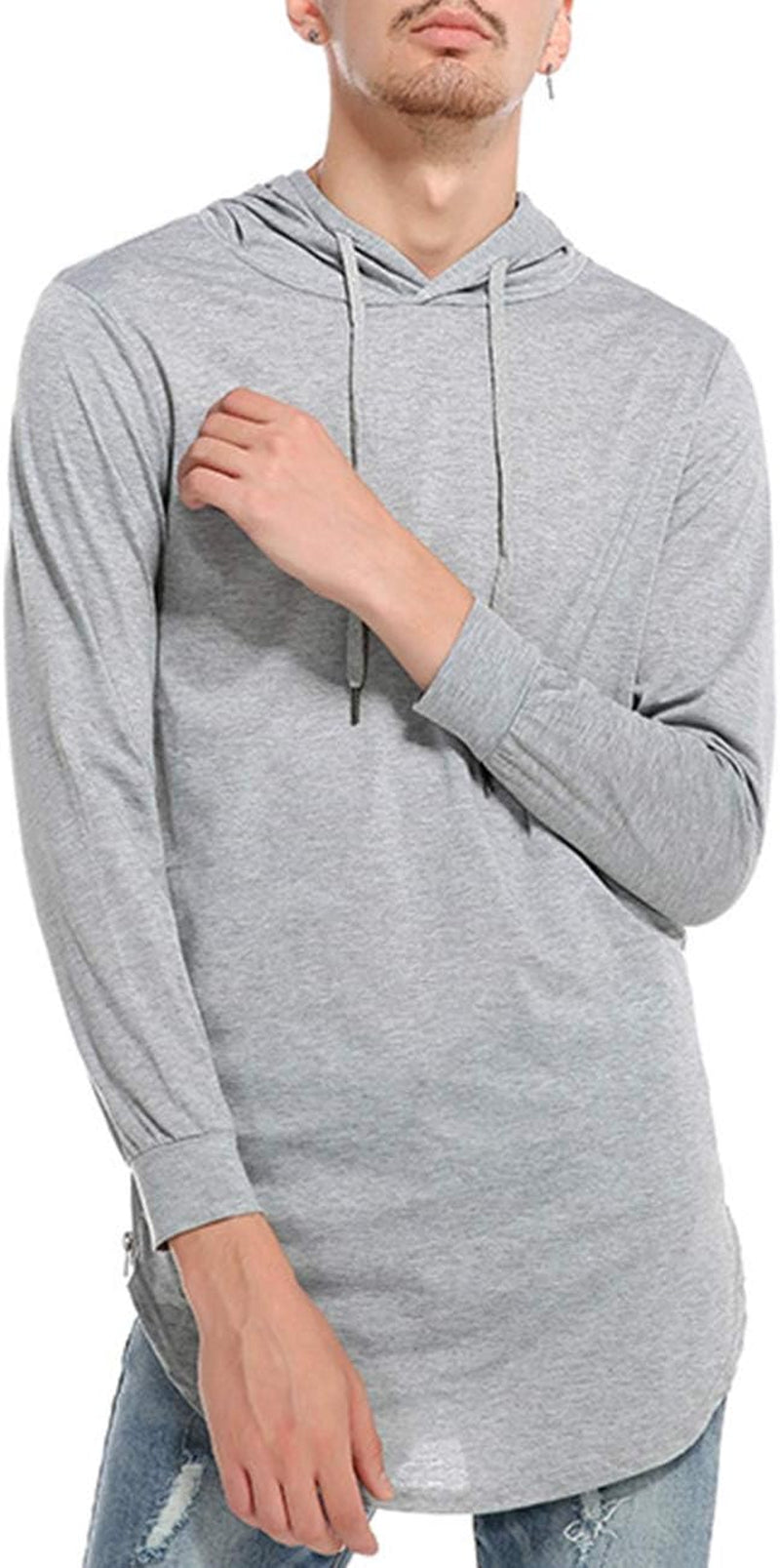 Mens Hipster Long Sleeve Side Zipper Hooded Shirt Pullover Sweatshirt