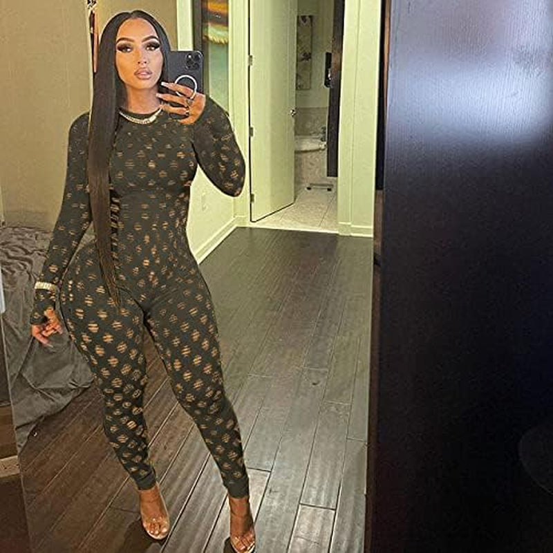 Sexy Club Outfits for Women One Piece Jumpsuits Long Sleeve Bodysuits Bodycon Leggings Pants Suits