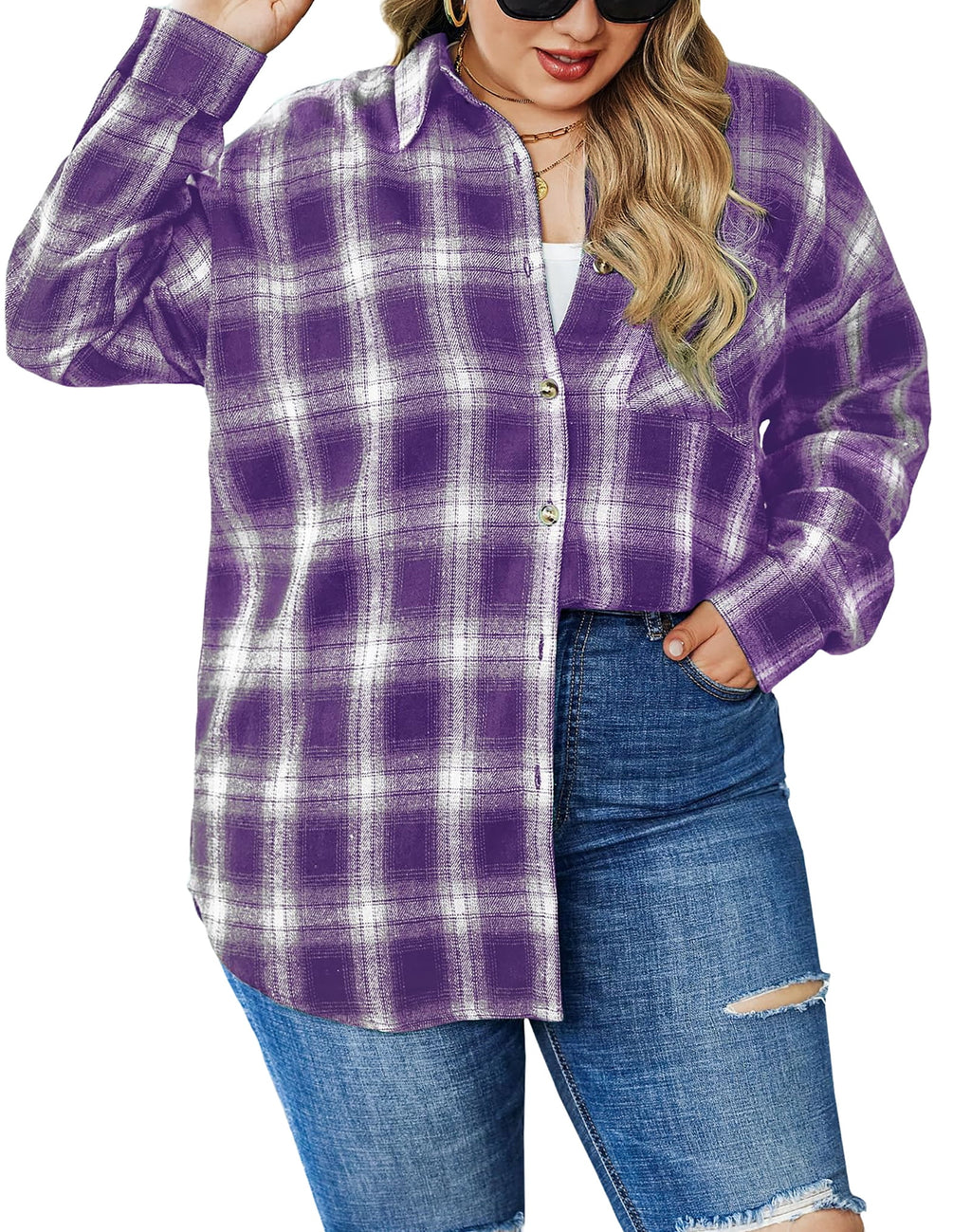plus Size Flannel Plaid Shirts for Women Long Sleeve Button down Shirts Casual Loose Blouses Tops