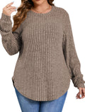 Crewneck Long Sleeve Shirts Loose Tunic Tops Curved Hem Fall Pullover
