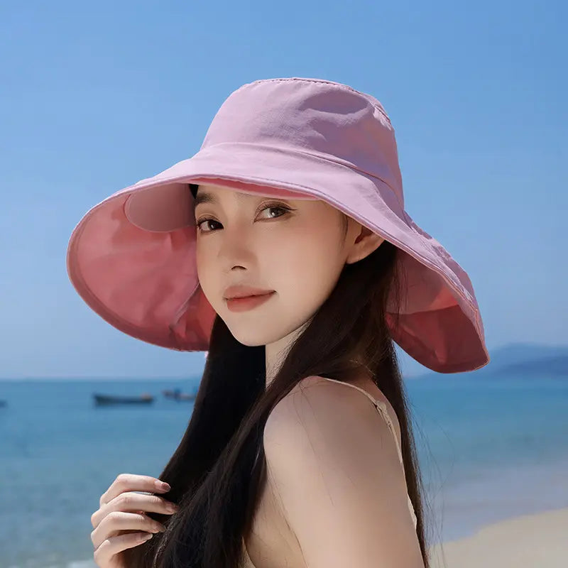 Spring/Summer Wide-Brimmed Sun Hat, Korean Style Fashion Shawl, Outdoor Double-Layer Quick-Drying Waterproof Fisherman Hat