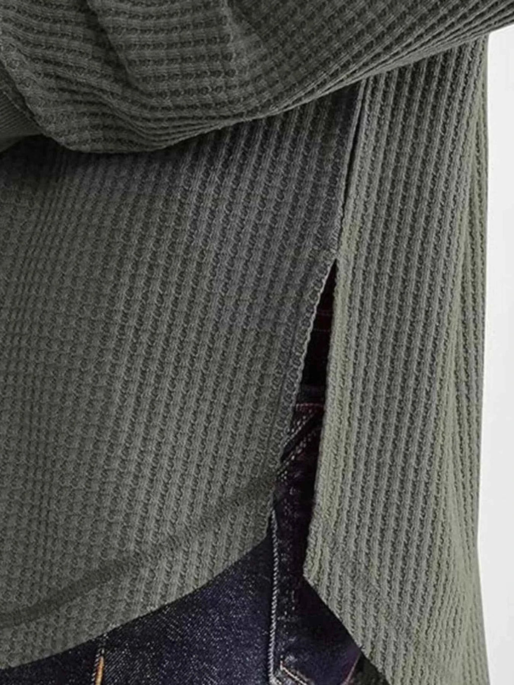 Slit Notched Long Sleeve T-Shirt